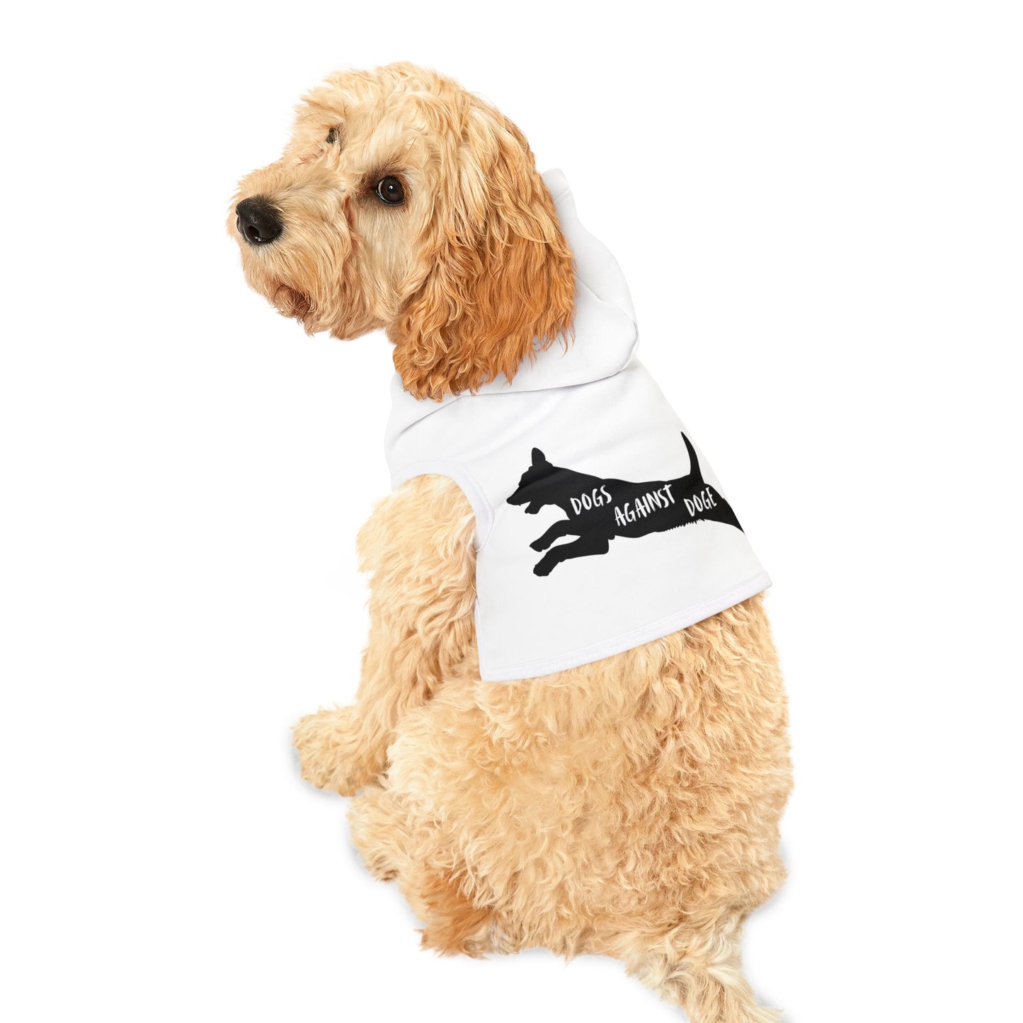 Lunging Pup Dogs Against DOGE Pet Hoodie