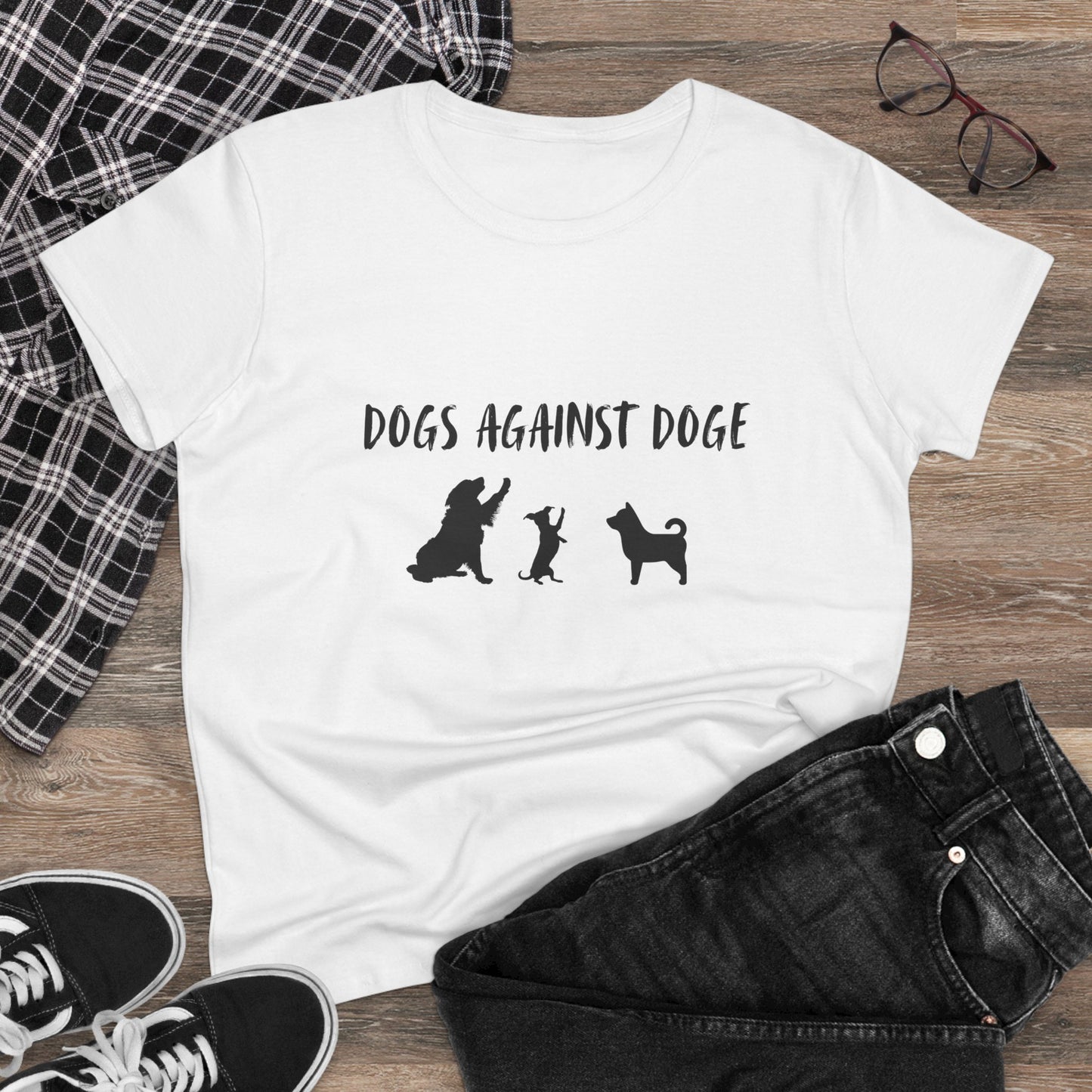 Women's Dogs Against DOGE White Cotton Tee