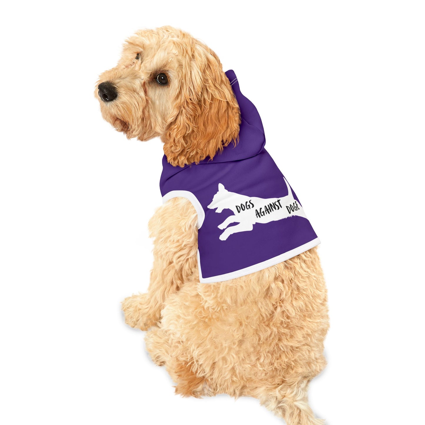 Purple Lunging Pup Dogs Against DOGE Pet Hoodie
