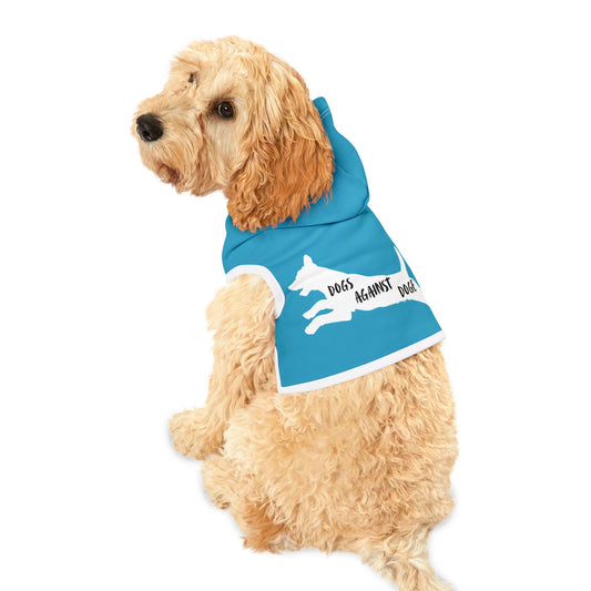 Turquoise Lunging Pup Dogs Against DOGE Pet Hoodie