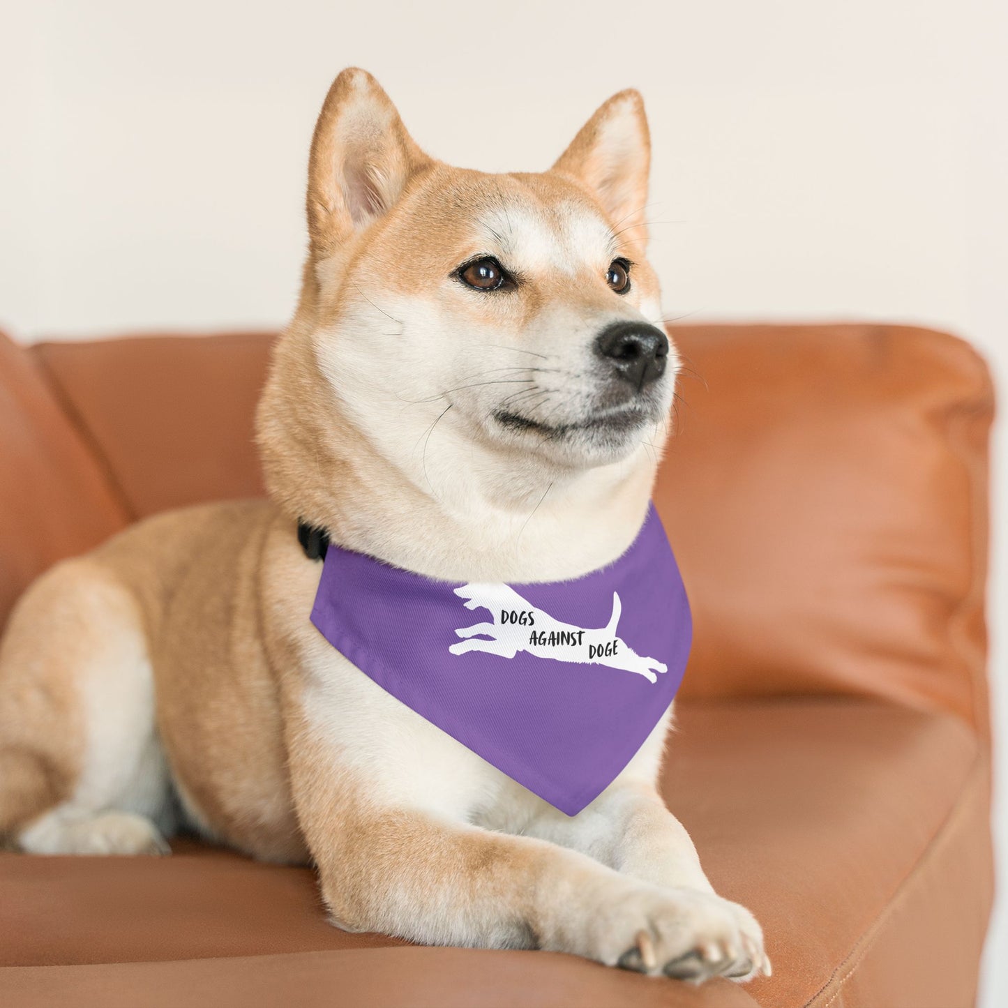 Lavender Dogs Against DOGE Lunging Pup Pet Bandana Collar