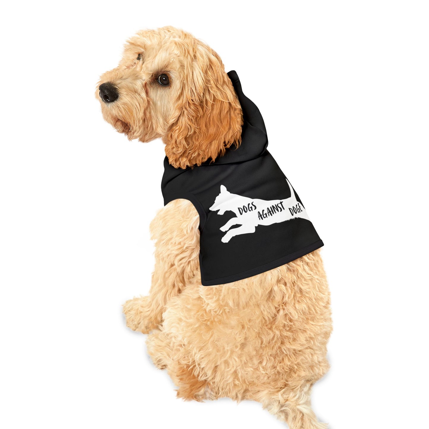 Black Lunging Pup Dogs Against DOGE Pet Hoodie
