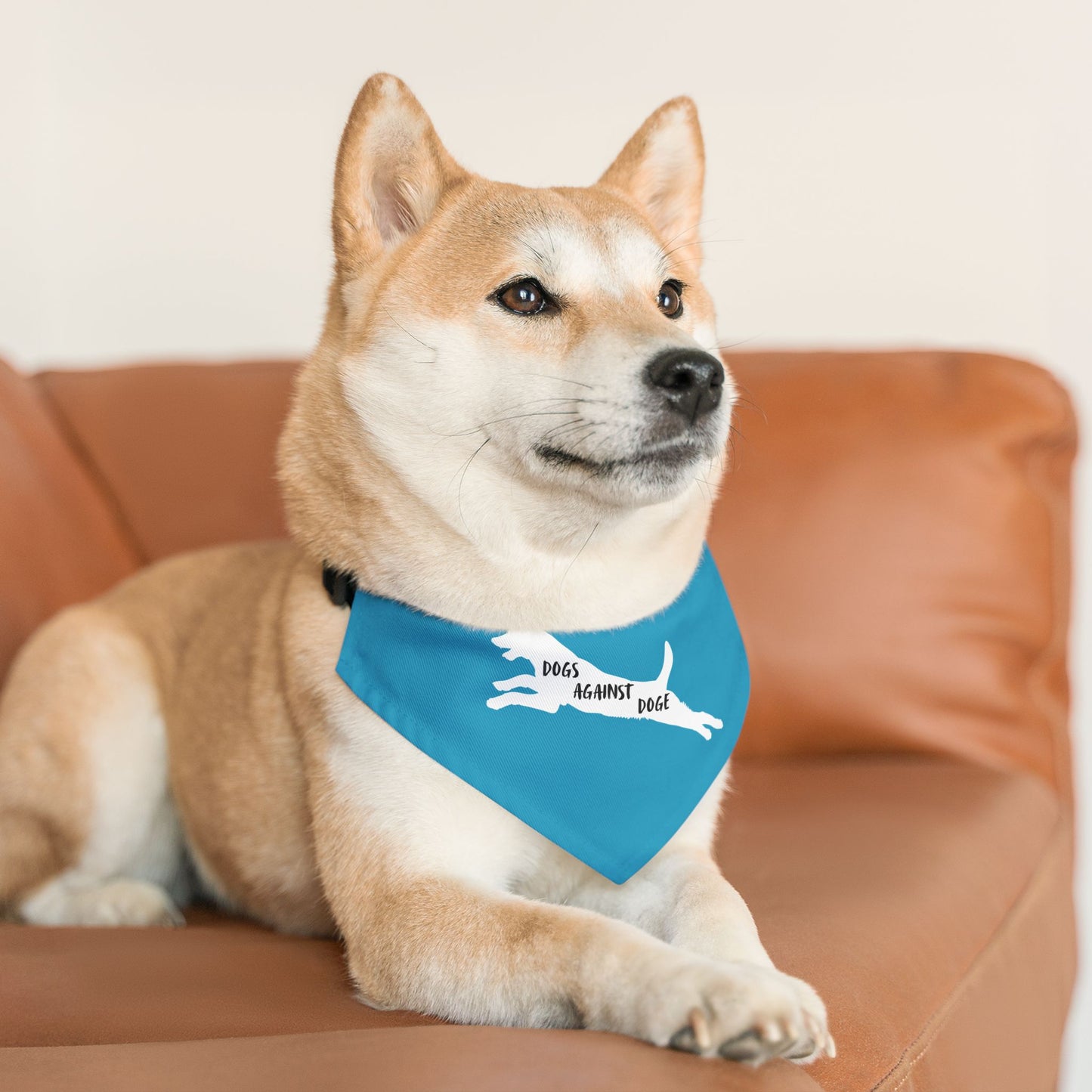 Turquoise Dogs Against DOGE Lunging Pup Pet Bandana Collar